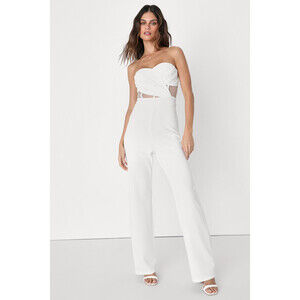 Lulus Surely Stunning Ivory Strapless Bustier Jumpsuit White - Size L